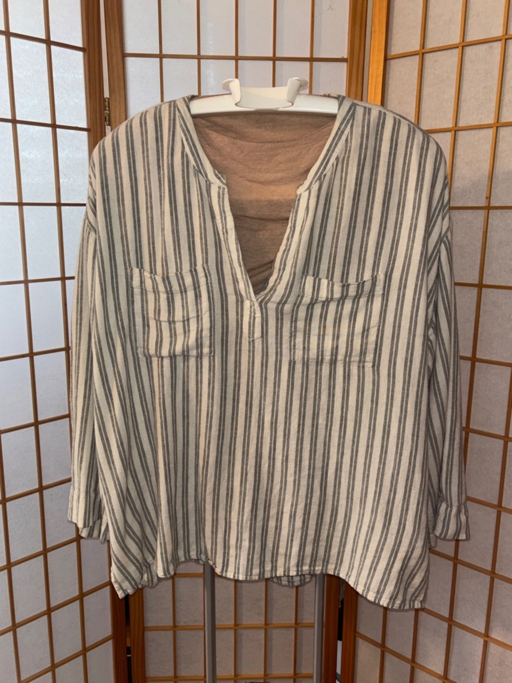 Madewell Cream Tunic Top with Gray Stripes